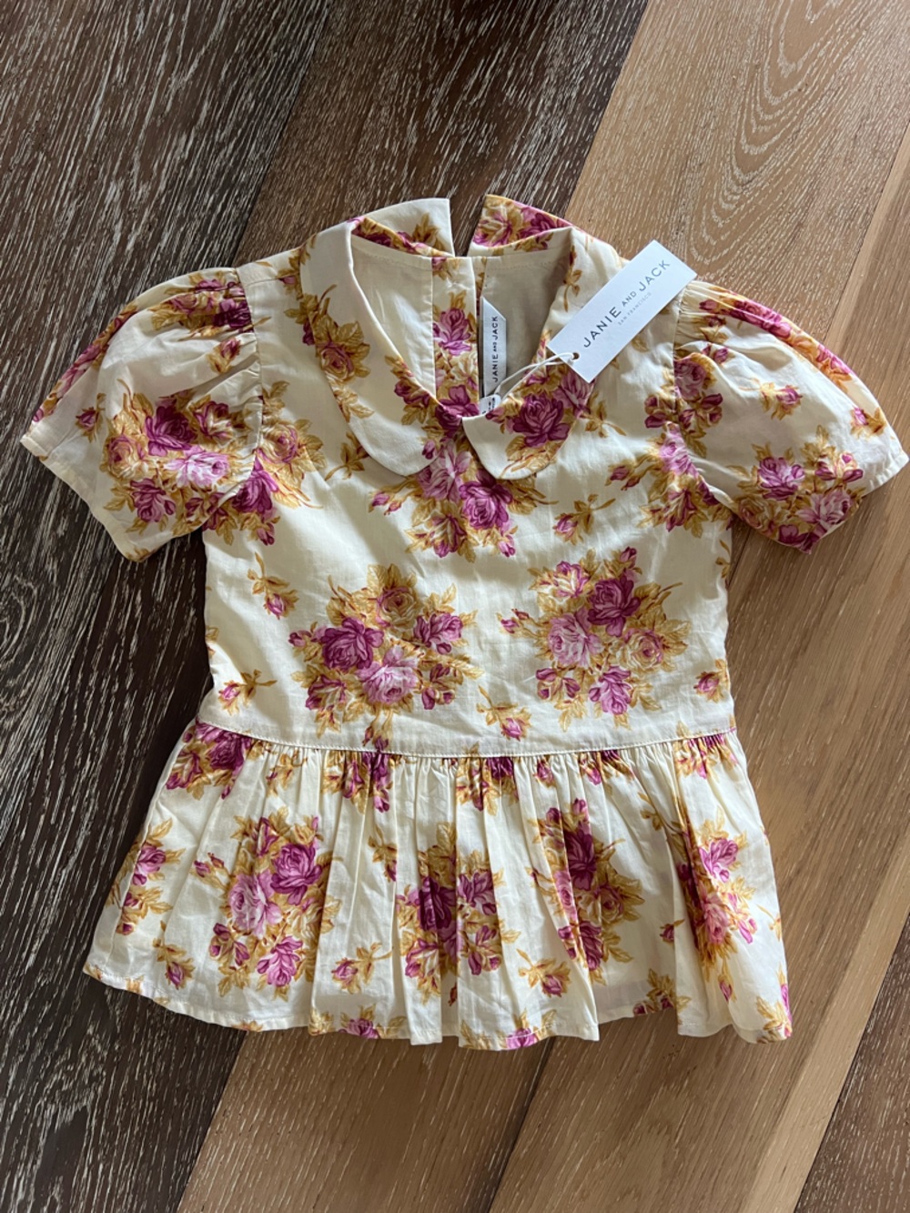 Janie and Jack Cream Dress with Pink & Gold Floral Print